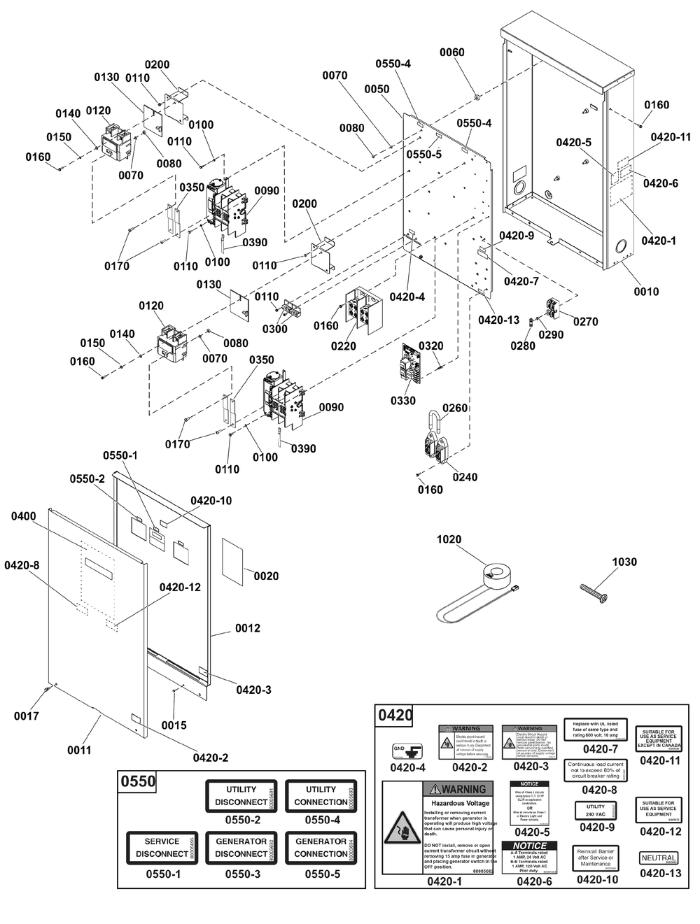 Transfer Switch Diagram and Parts List for 071058-01  Briggs and Stratton Generator